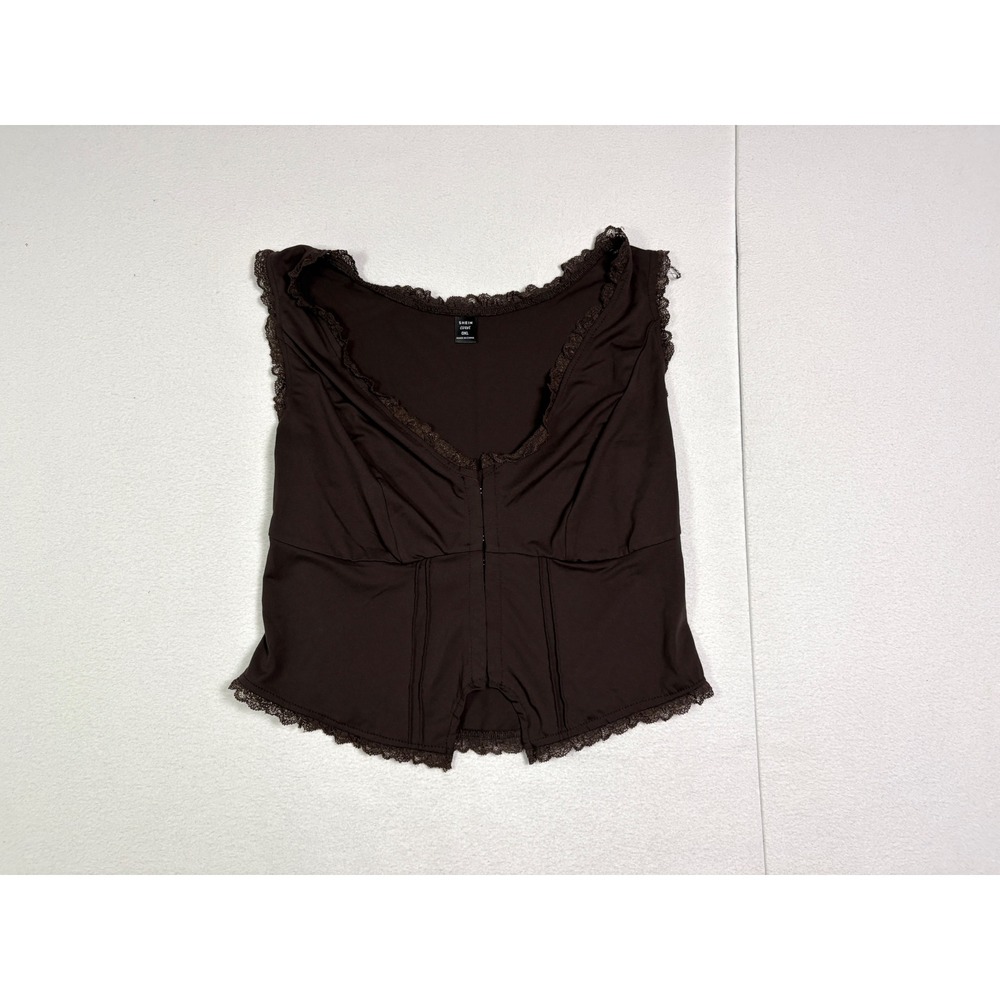 SHEIN Curve Dark Brown Lace Trim Corset Top Plus Size 0XL V-Neck Sleeveless